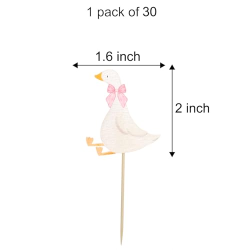 30 White Goose Cupcake Toppers with Pink Bows – Finduat Baby Shower & Birthday Cake Decorations