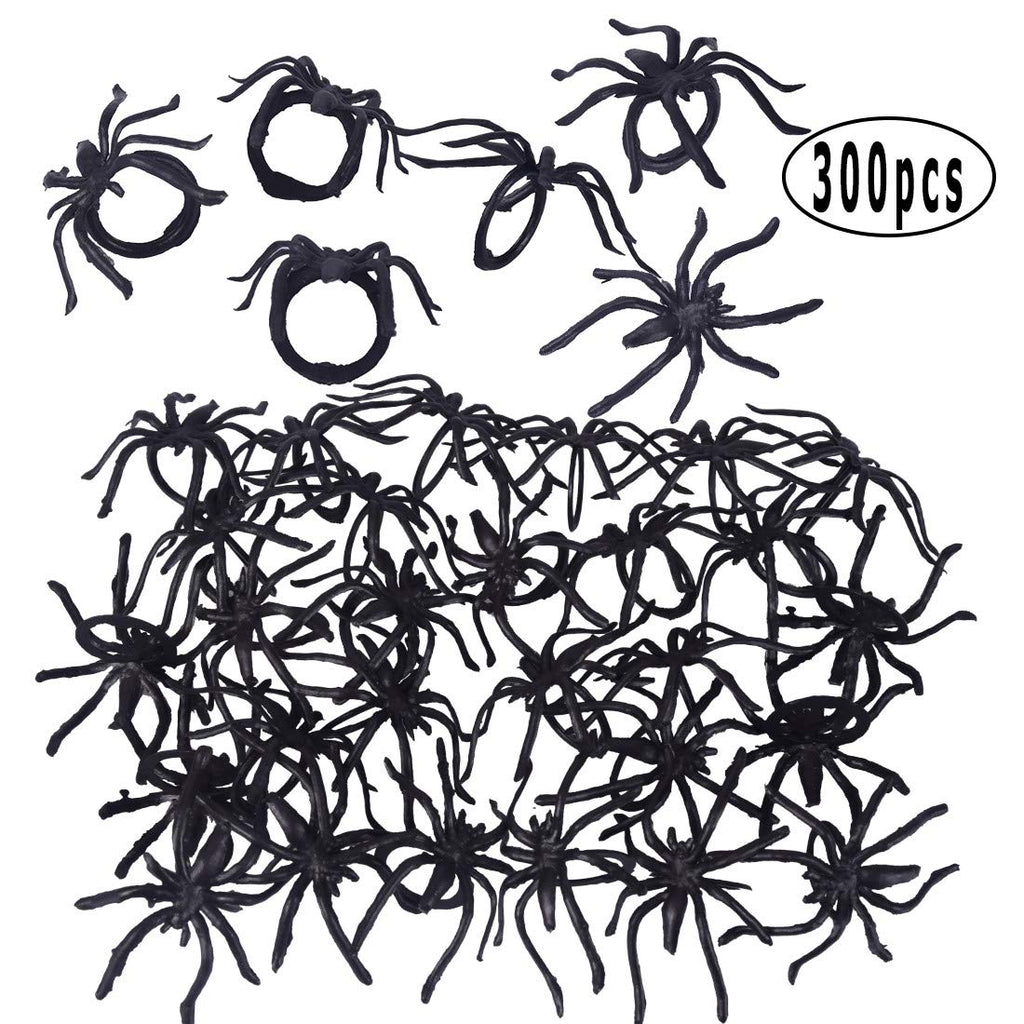 300-Pack Halloween Spider Rings for Kids Party Favors – 1.96-Inch Plastic Rings Bulk for Costume Accessories & Decor