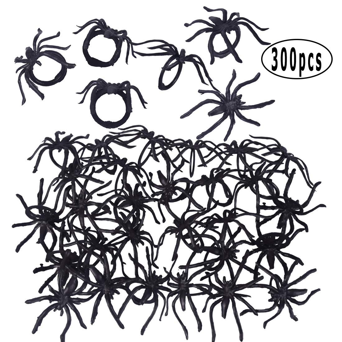 300-Pack Halloween Spider Rings for Kids Party Favors – 1.96-Inch Plastic Rings Bulk for Costume Accessories & Decor