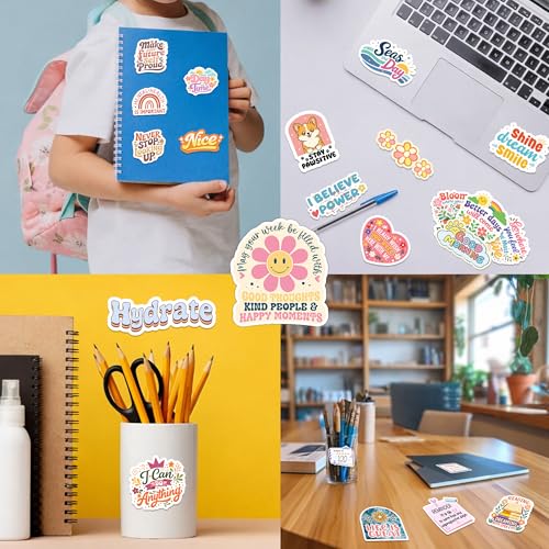 300 PCS Holographic Affirmation Stickers – Motivational Quotes for Kids, Teachers, and Classroom – Waterproof PVC Decals for Laptops, Water Bottles, and Scrapbooks