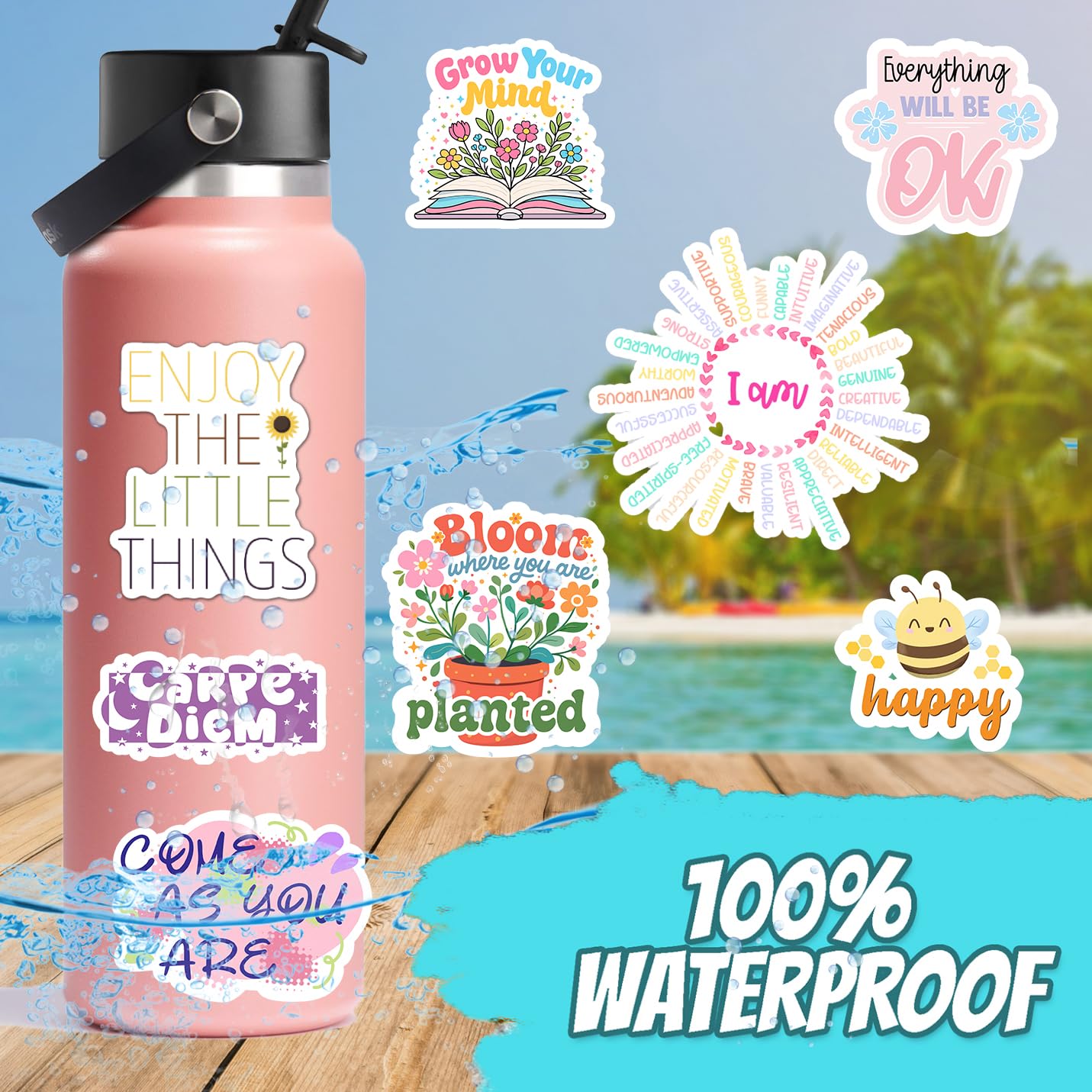 300 PCS Holographic Affirmation Stickers – Motivational Quotes for Kids, Teachers, and Classroom – Waterproof PVC Decals for Laptops, Water Bottles, and Scrapbooks