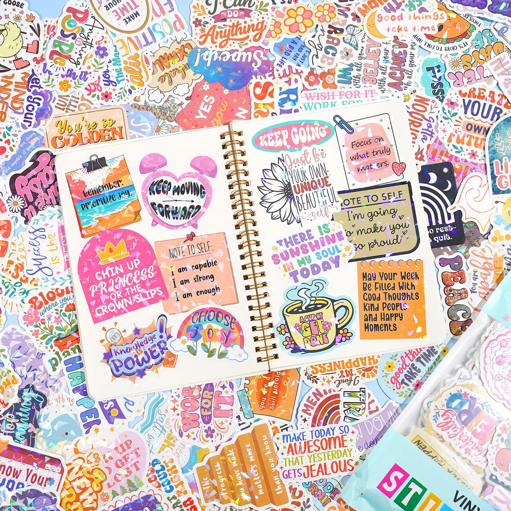 300 PCS Holographic Affirmation Stickers – Motivational Quotes for Kids, Teachers, and Classroom – Waterproof PVC Decals for Laptops, Water Bottles, and Scrapbooks