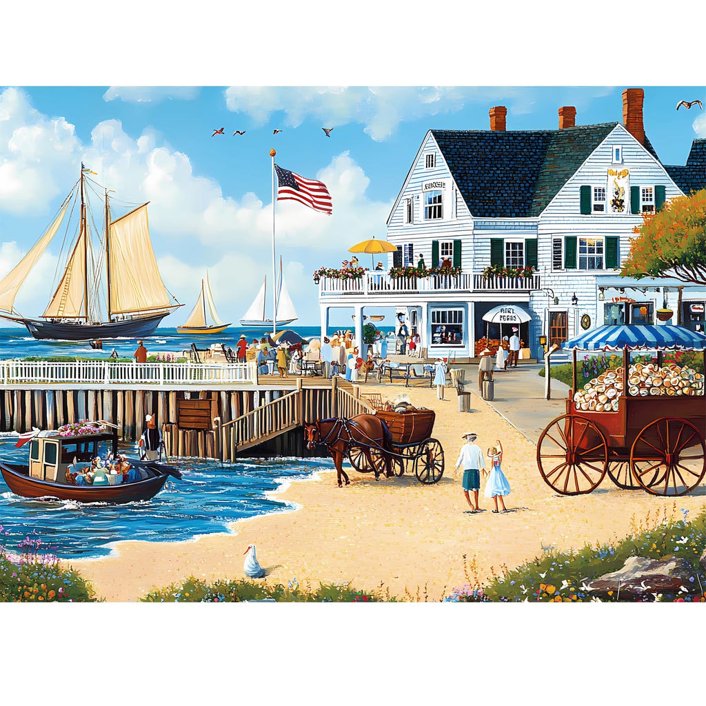 300-Piece White Villa Jigsaw Puzzle by WSCXSC – Challenging Adult Puzzle with Seaside Party Scene, 20.5x15 Inches, Recycled Cardboard