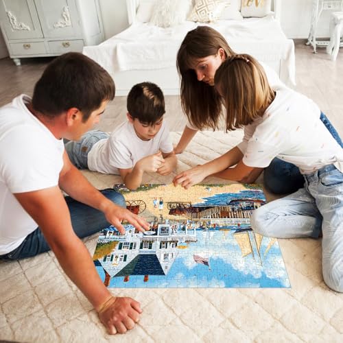 300-Piece White Villa Jigsaw Puzzle by WSCXSC – Challenging Adult Puzzle with Seaside Party Scene, 20.5x15 Inches, Recycled Cardboard