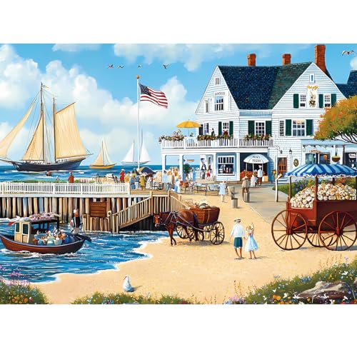 300-Piece White Villa Jigsaw Puzzle by WSCXSC – Challenging Adult Puzzle with Seaside Party Scene, 20.5x15 Inches, Recycled Cardboard