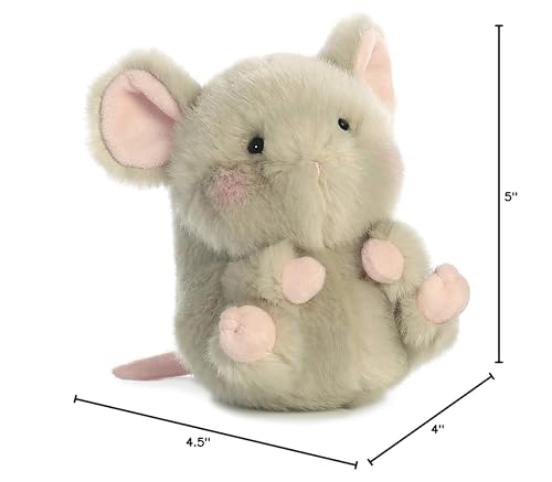 Aurora Rolly Pet Frisk Mouse Stuffed Animal - 5" Gray Plush, Sits & Rolls, Compact Travel Toy