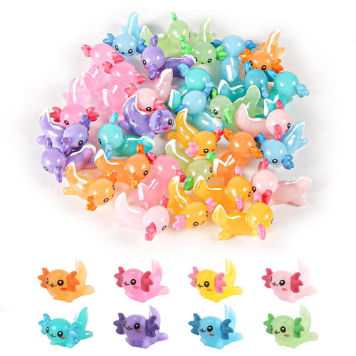 32 Mini Axolotl Figures - Resin Tiny Animal Charms for DIY Crafts, Dollhouse, Garden Decor (8 Colors)