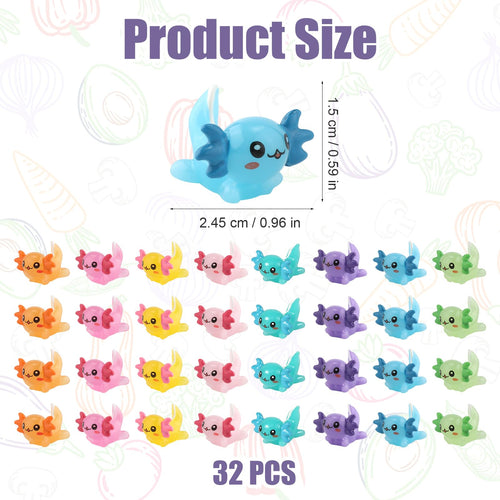 32 Mini Axolotl Figures - Resin Tiny Animal Charms for DIY Crafts, Dollhouse, Garden Decor (8 Colors)
