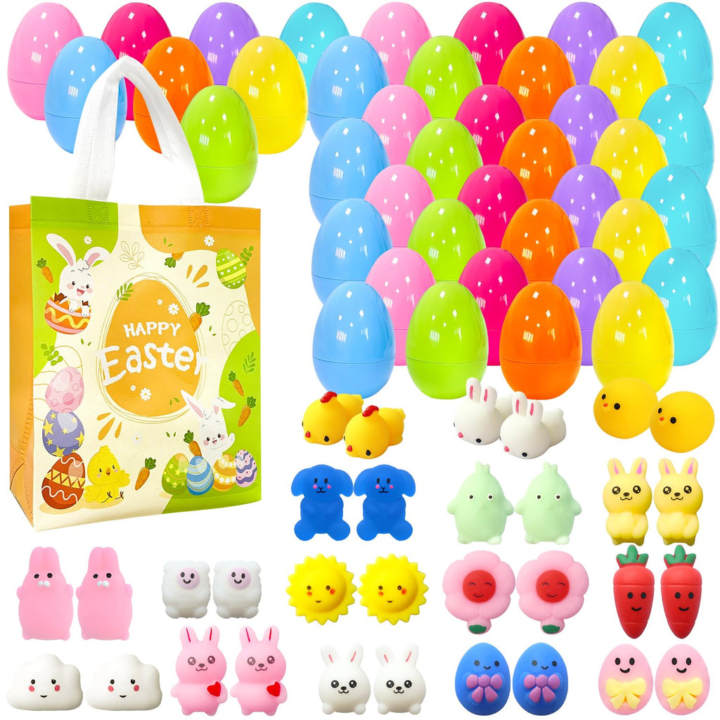 32-Pack Easter Surprise Eggs with Mochi Squishy Toys – Easter Egg Hunt Party Favors for Kids
