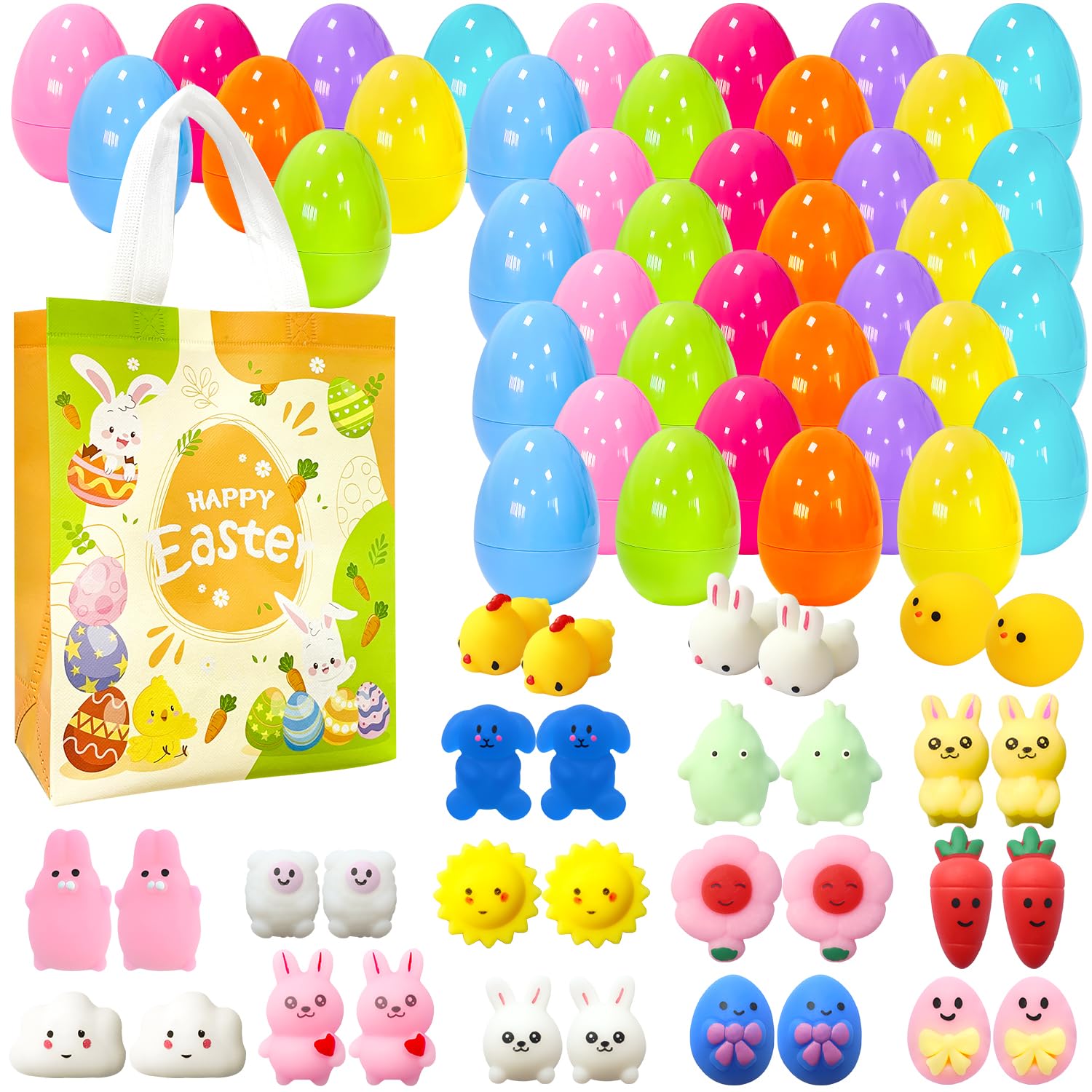 32-Pack Easter Surprise Eggs with Mochi Squishy Toys – Easter Egg Hunt Party Favors for Kids
