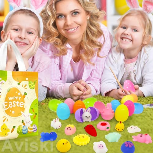 32-Pack Easter Surprise Eggs with Mochi Squishy Toys – Easter Egg Hunt Party Favors for Kids