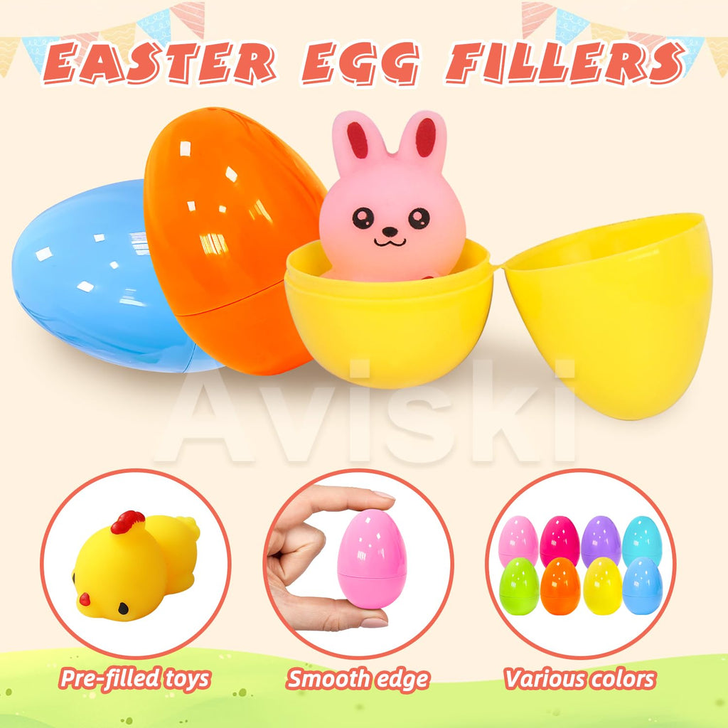 32-Pack Easter Surprise Eggs with Mochi Squishy Toys – Easter Egg Hunt Party Favors for Kids