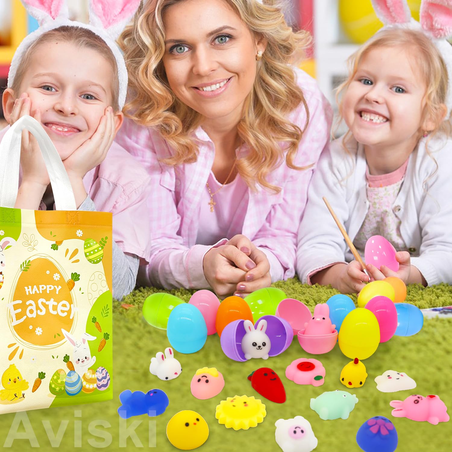 32-Pack Easter Surprise Eggs with Mochi Squishy Toys – Easter Egg Hunt Party Favors for Kids