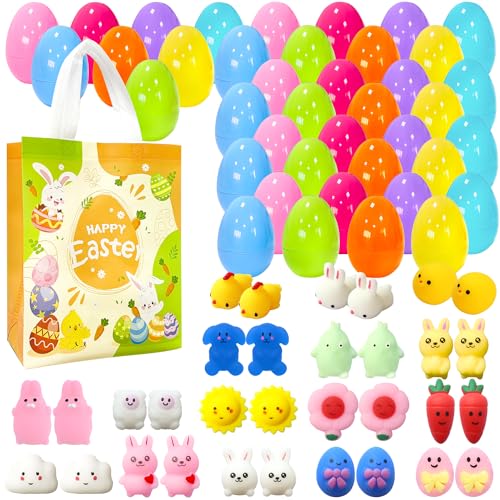 32-Pack Easter Surprise Eggs with Mochi Squishy Toys – Easter Egg Hunt Party Favors for Kids