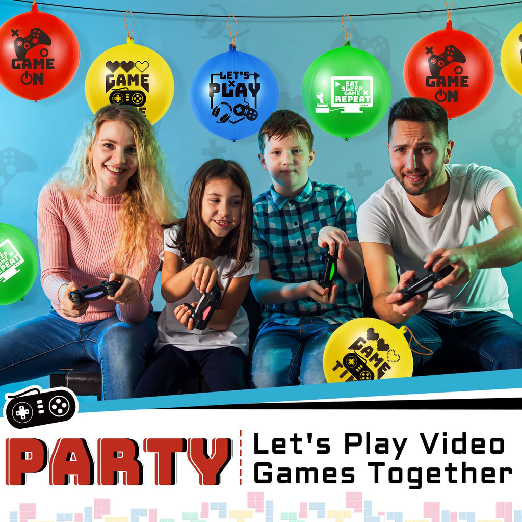 32-Pack Video Game Punch Balloons with Pixel Patterns – Deekin Party Favors (Blue, Red, Yellow, Green)