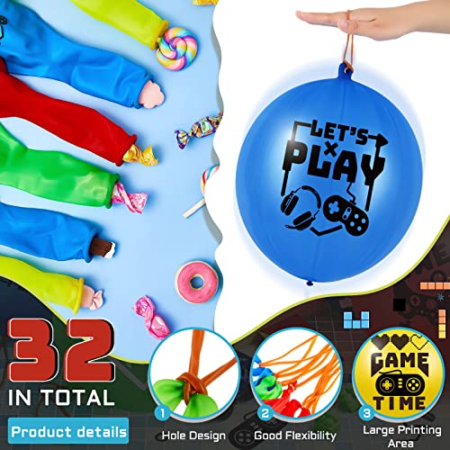32-Pack Video Game Punch Balloons with Pixel Patterns – Deekin Party Favors (Blue, Red, Yellow, Green)