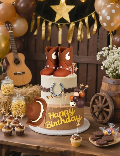 32-Piece Cowboy Cake Topper Set – PVC Hat & Boots, Foam Balls, Western Theme Party Decor