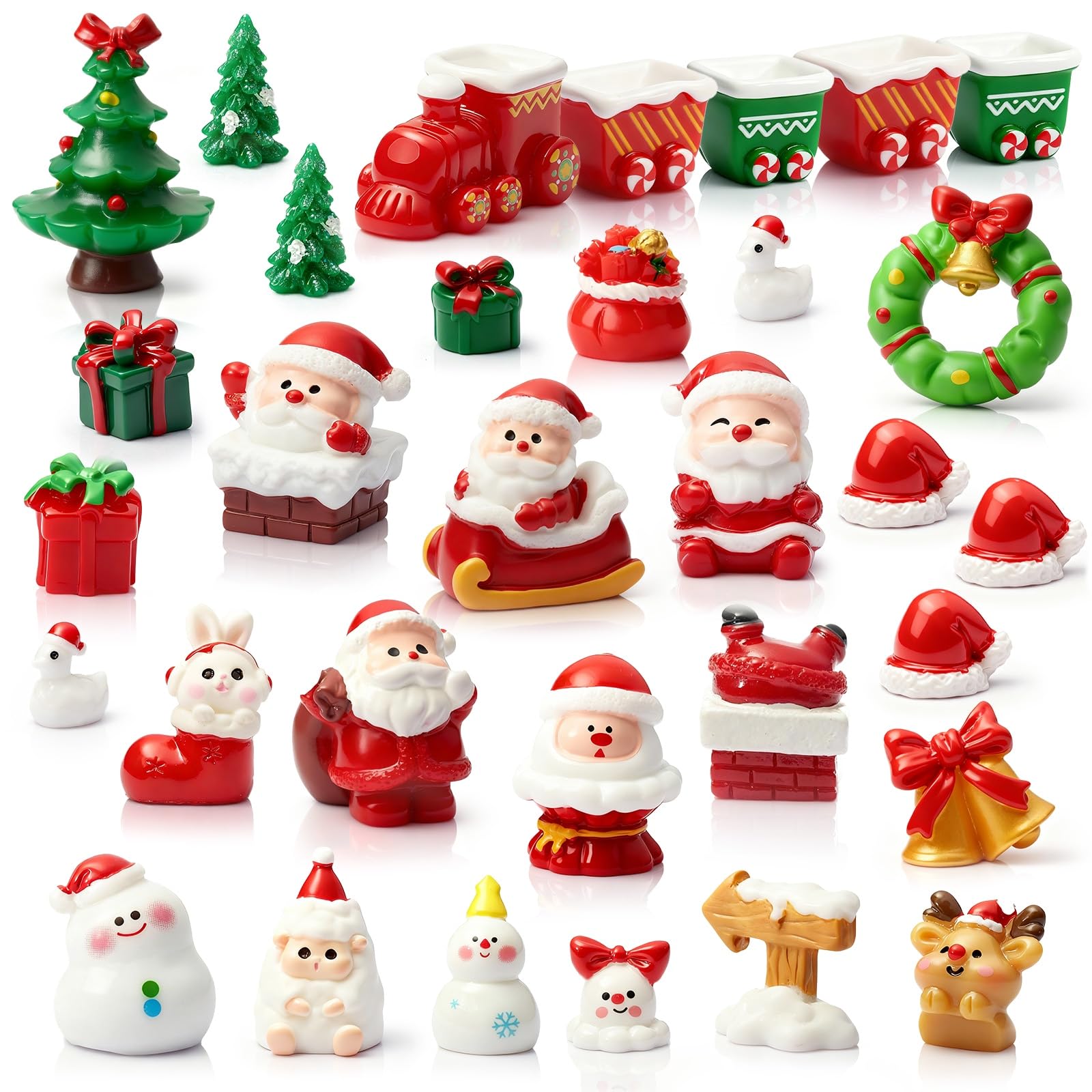 32-Piece Mini Christmas Figurine Set – Resin Santa, Reindeer & Snowmen for DIY Decor