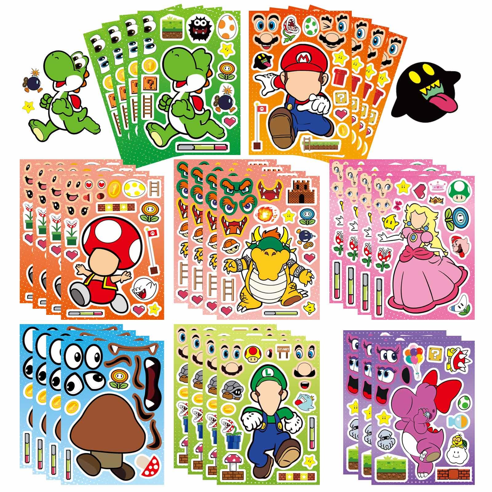 32 Sheets Mario Make-a-Face Stickers - DIY Craft for Kids, Party Favors, Classroom Rewards