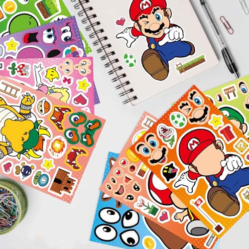 32 Sheets Mario Make-a-Face Stickers - DIY Craft for Kids, Party Favors, Classroom Rewards