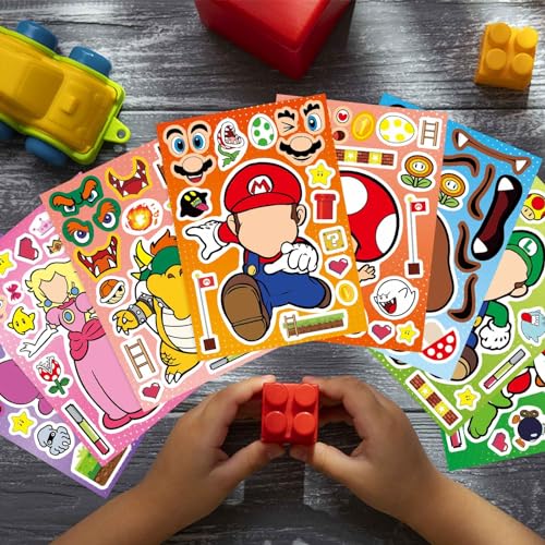 32 Sheets Mario Make-a-Face Stickers - DIY Craft for Kids, Party Favors, Classroom Rewards
