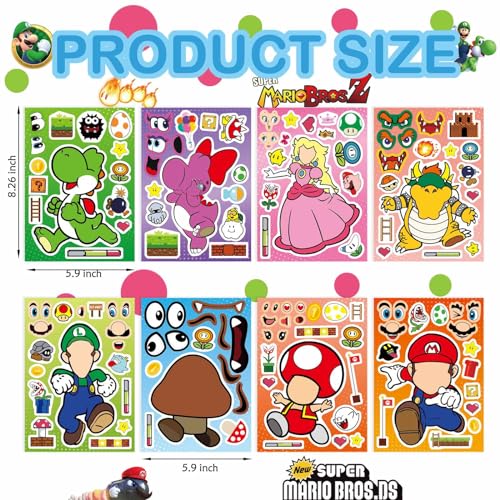 32 Sheets Mario Make-a-Face Stickers - DIY Craft for Kids, Party Favors, Classroom Rewards