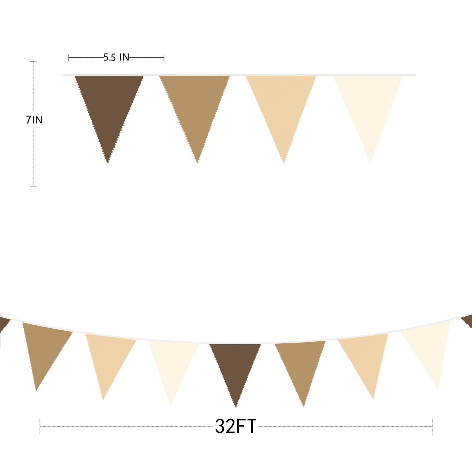 32ft Brown Cotton Bunting Banner - Fabric Triangle Flags for Woodland Baby Shower & Safari Party