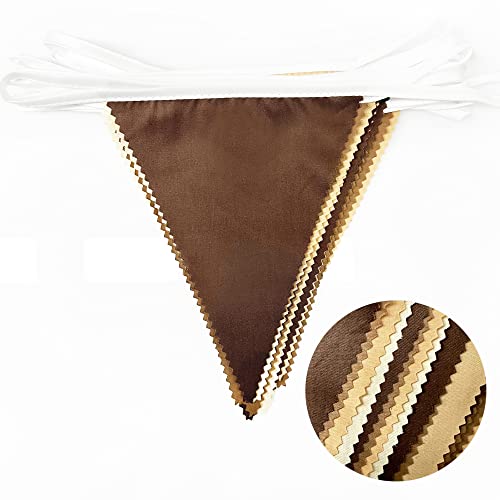 32ft Brown Cotton Bunting Banner - Fabric Triangle Flags for Woodland Baby Shower & Safari Party