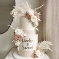 33-Piece Boho Cake Topper Set with Artificial Flowers and Dried Pampas Grass - Wedding Birthday Baby Shower (Light Brown)