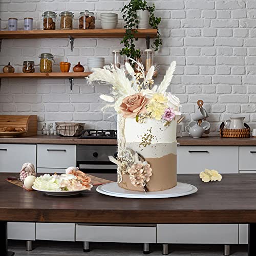 33-Piece Boho Cake Topper Set with Artificial Flowers and Dried Pampas Grass - Wedding Birthday Baby Shower (Light Brown)