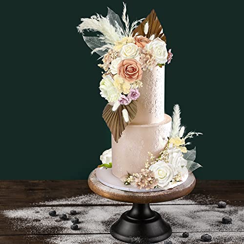 33-Piece Boho Cake Topper Set with Artificial Flowers and Dried Pampas Grass - Wedding Birthday Baby Shower (Light Brown)