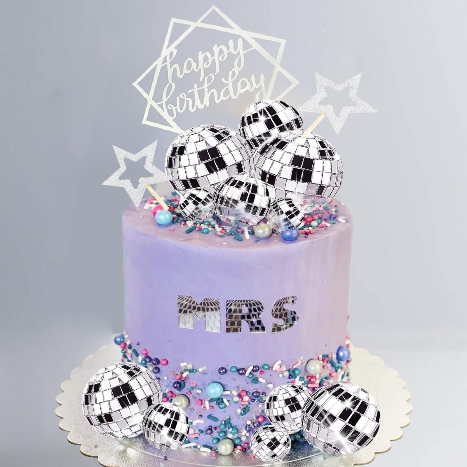 33-Piece Disco Ball Cake Toppers Set with Mirrored Foam Balls, Stars & Happy Birthday Sign for 70s 80s Themed Parties