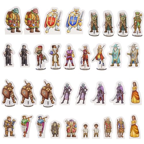35 Flat D&D Miniatures with Bases – Hard Cardboard, 28-32mm Scale, for Dungeons & Dragons 5e
