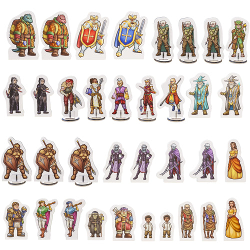 35 Flat D&D Miniatures with Bases – Hard Cardboard, 28-32mm Scale, for Dungeons & Dragons 5e