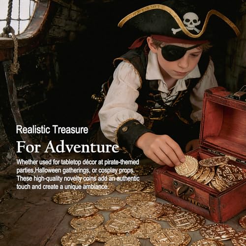 35 Gold Metal Pirate Coins - Spanish Doubloon Replicas for Games, Treasure Hunts, and Party Decor