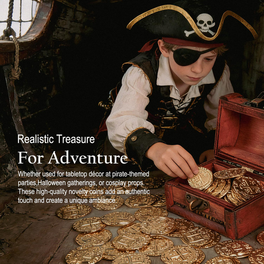 35 Gold Metal Pirate Coins - Spanish Doubloon Replicas for Games, Treasure Hunts, and Party Decor