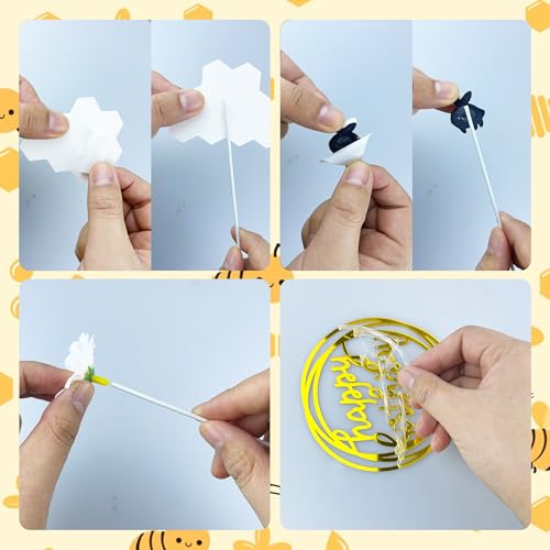 35-Piece Bee Cake Toppers Set with Honey Jar, Honeycomb, Bees & Daisies – HAVAGDTM Clay Decorations for Bee Theme Birthday & Baby Shower