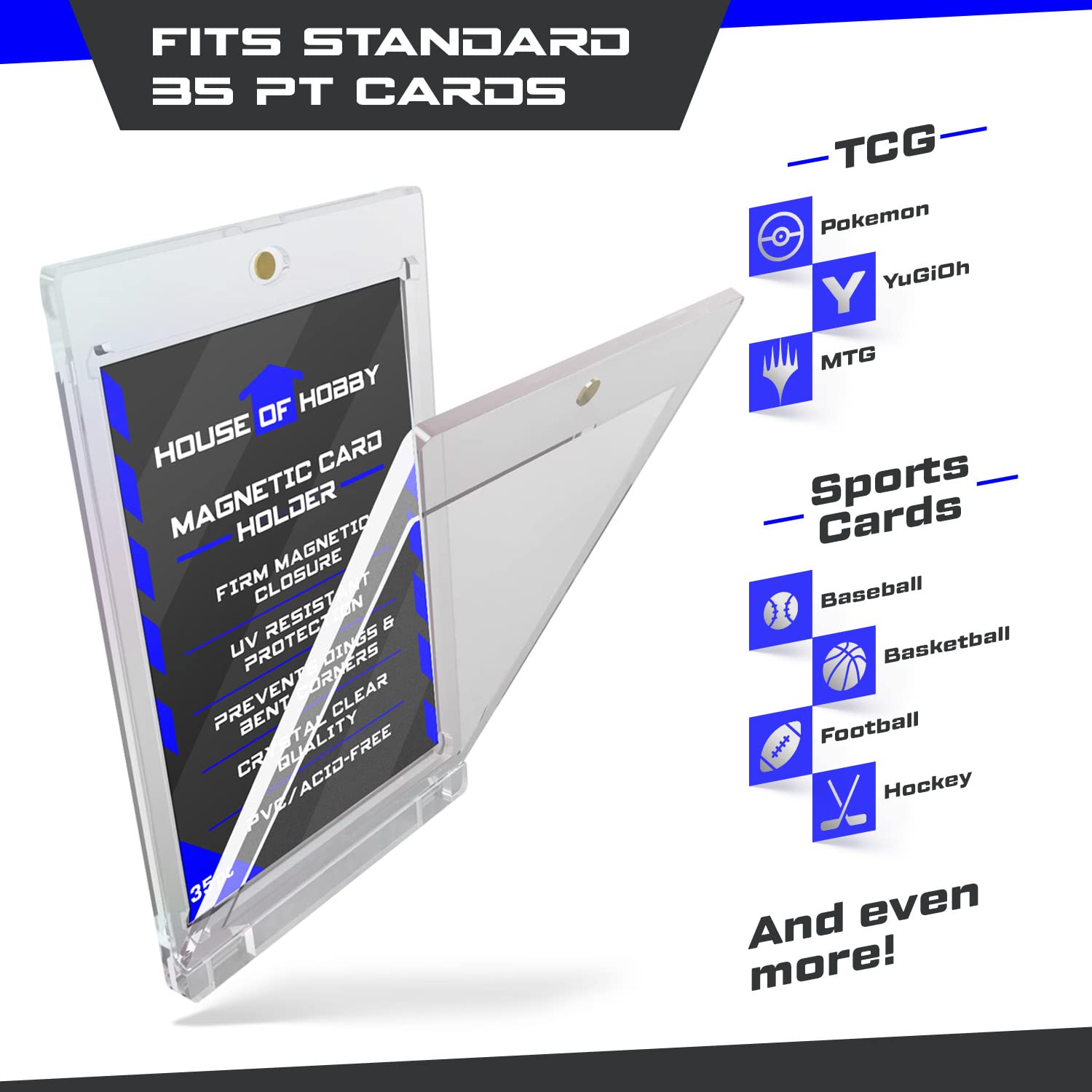35pt Magnetic Card Holders – 10 Pack Clear UV-Resistant Plastic for Trading Cards