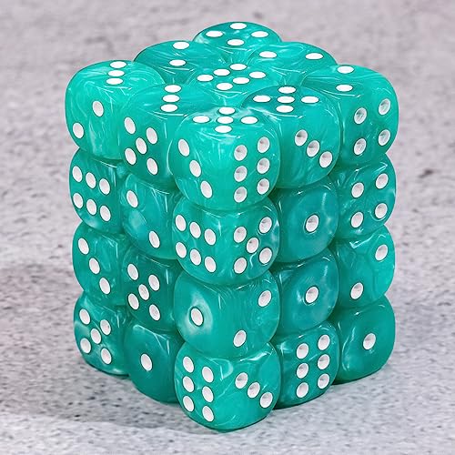 36-Pack 12mm Pearl Pattern Dice Set – Light Blue, with Plastic Box – for Yahtzee, Bunco, Math