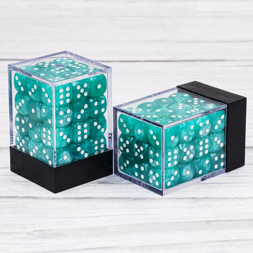 36-Pack 12mm Pearl Pattern Dice Set – Light Blue, with Plastic Box – for Yahtzee, Bunco, Math
