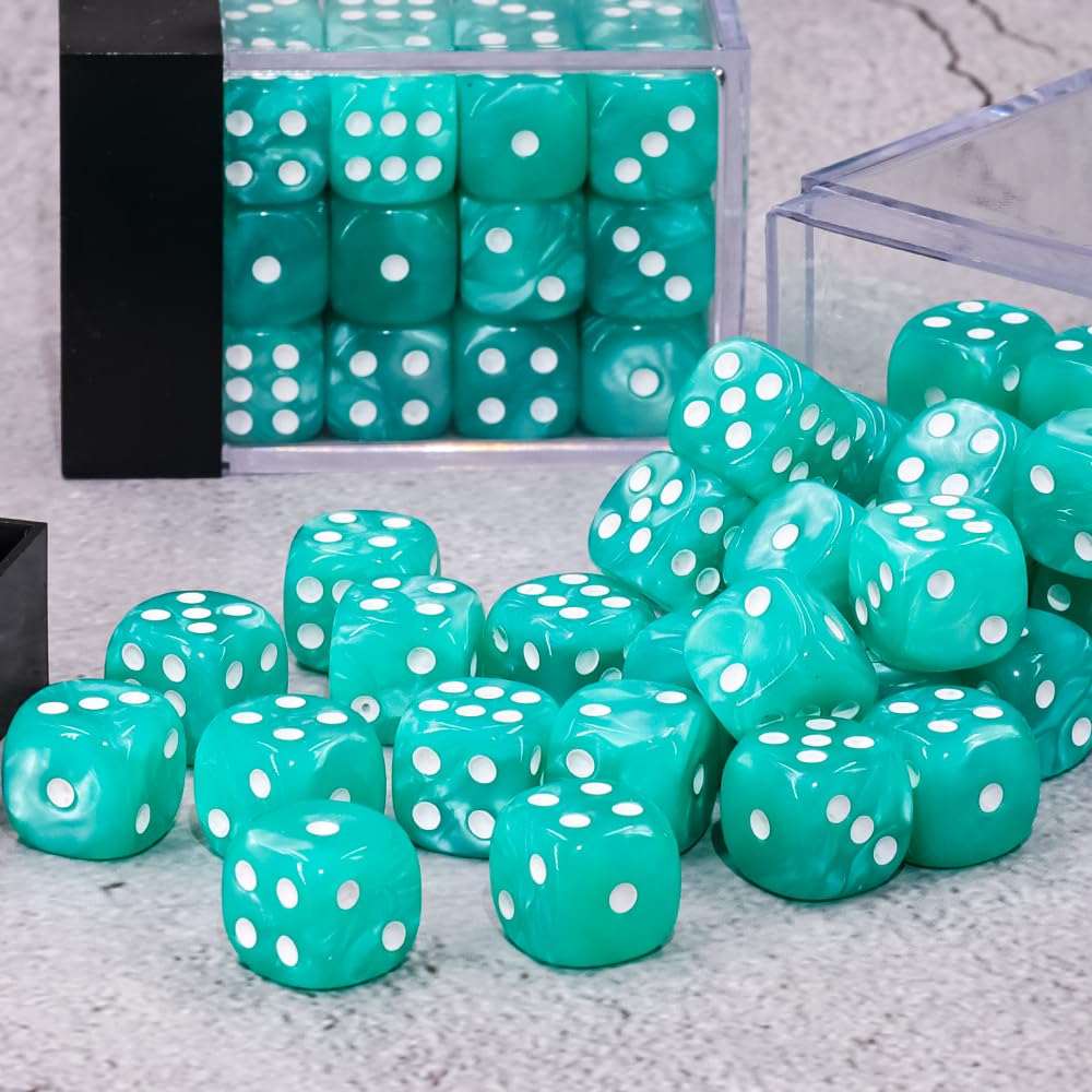 36-Pack 12mm Pearl Pattern Dice Set – Light Blue, with Plastic Box – for Yahtzee, Bunco, Math