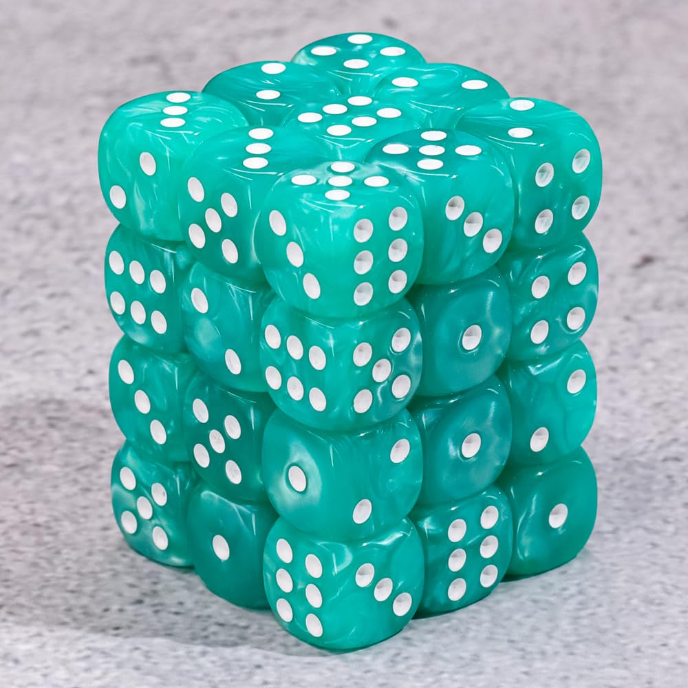 36-Pack 12mm Pearl Pattern Dice Set – Light Blue, with Plastic Box – for Yahtzee, Bunco, Math