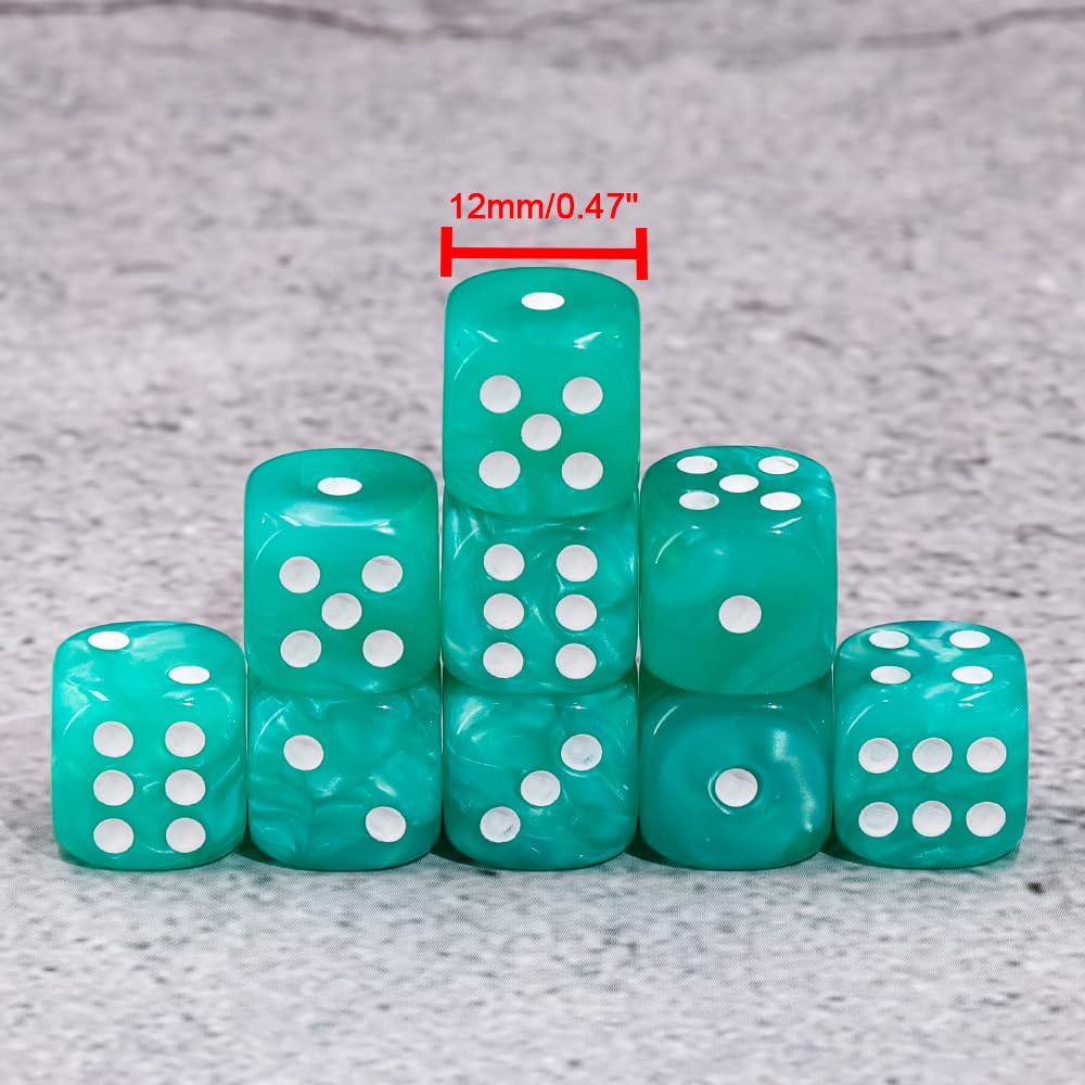 36-Pack 12mm Pearl Pattern Dice Set – Light Blue, with Plastic Box – for Yahtzee, Bunco, Math