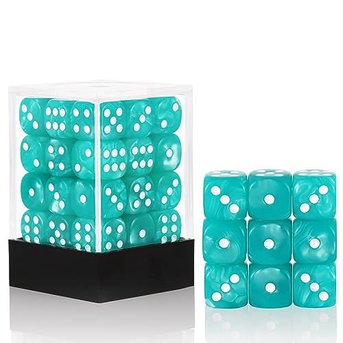 36-Pack 12mm Pearl Pattern Dice Set – Light Blue, with Plastic Box – for Yahtzee, Bunco, Math