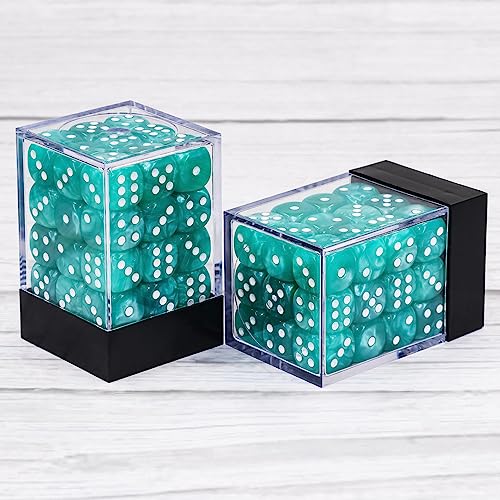36-Pack 12mm Pearl Pattern Dice Set – Light Blue, with Plastic Box – for Yahtzee, Bunco, Math