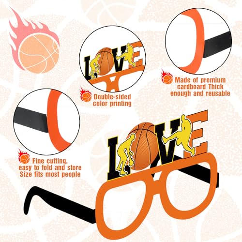36 Pack Basketball Paper Glasses Frames – Party Favors, Photo Booth Props for Kids Sports Theme