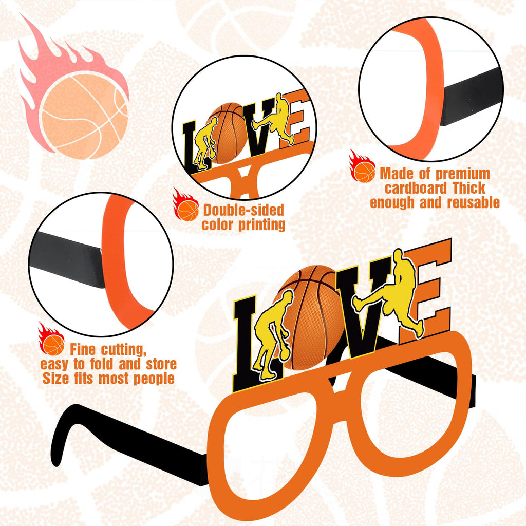 36 Pack Basketball Paper Glasses Frames – Party Favors, Photo Booth Props for Kids Sports Theme