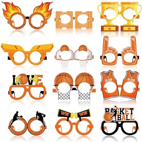 36 Pack Basketball Paper Glasses Frames – Party Favors, Photo Booth Props for Kids Sports Theme