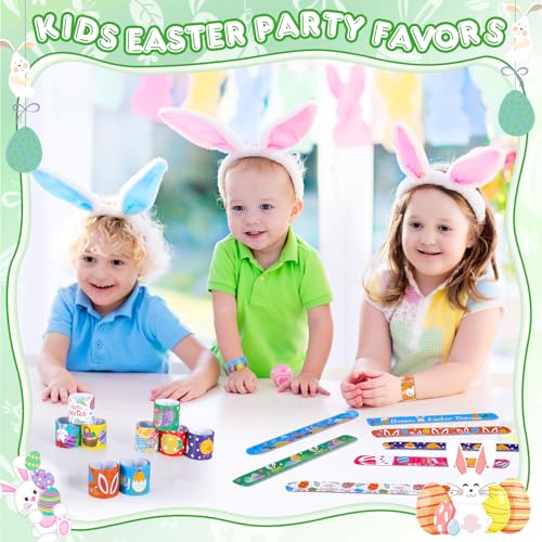 36-Pack Easter Slap Bracelets for Kids - 12 Cute Designs, Bulk Party Favors, Basket Stuffers