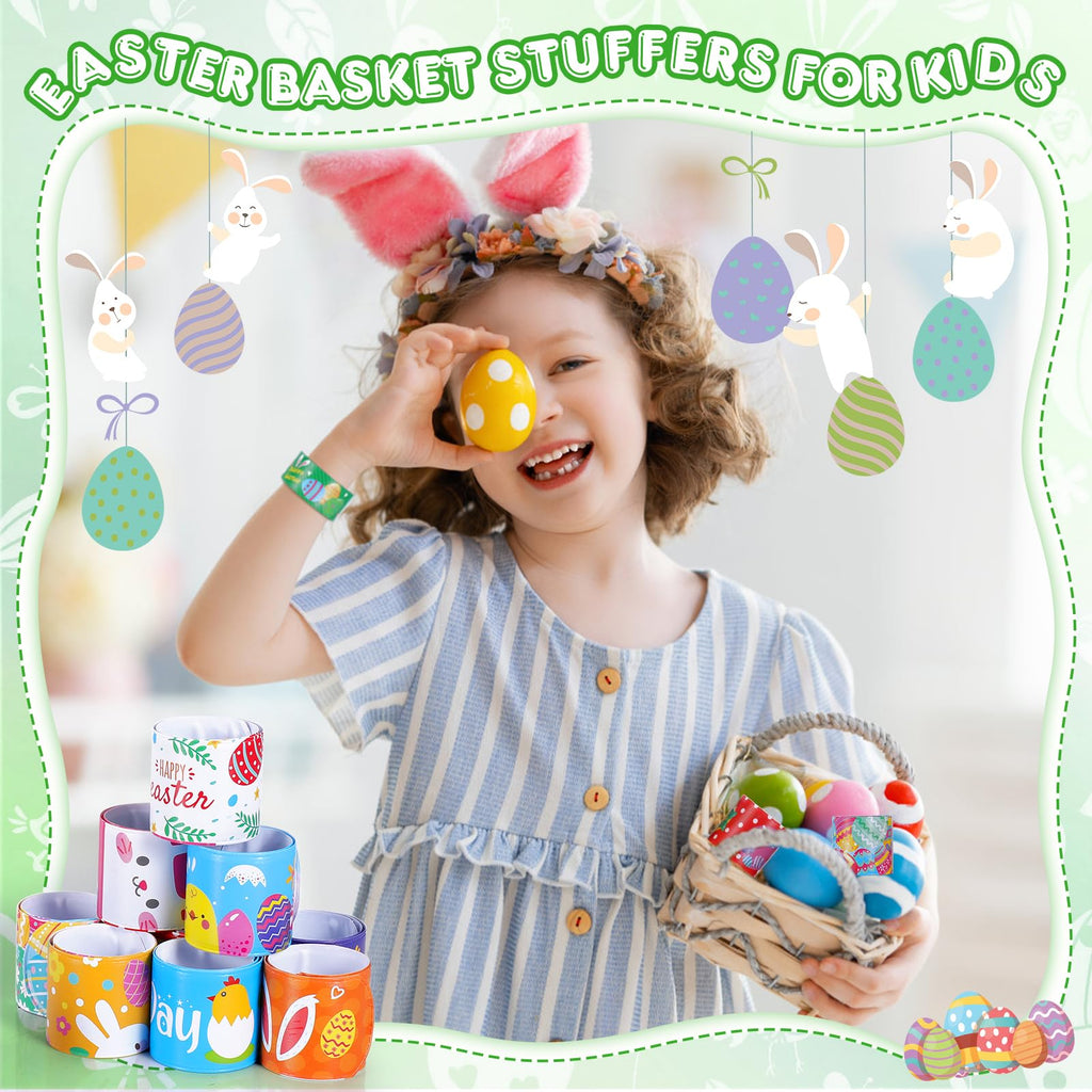 36-Pack Easter Slap Bracelets for Kids - 12 Cute Designs, Bulk Party Favors, Basket Stuffers